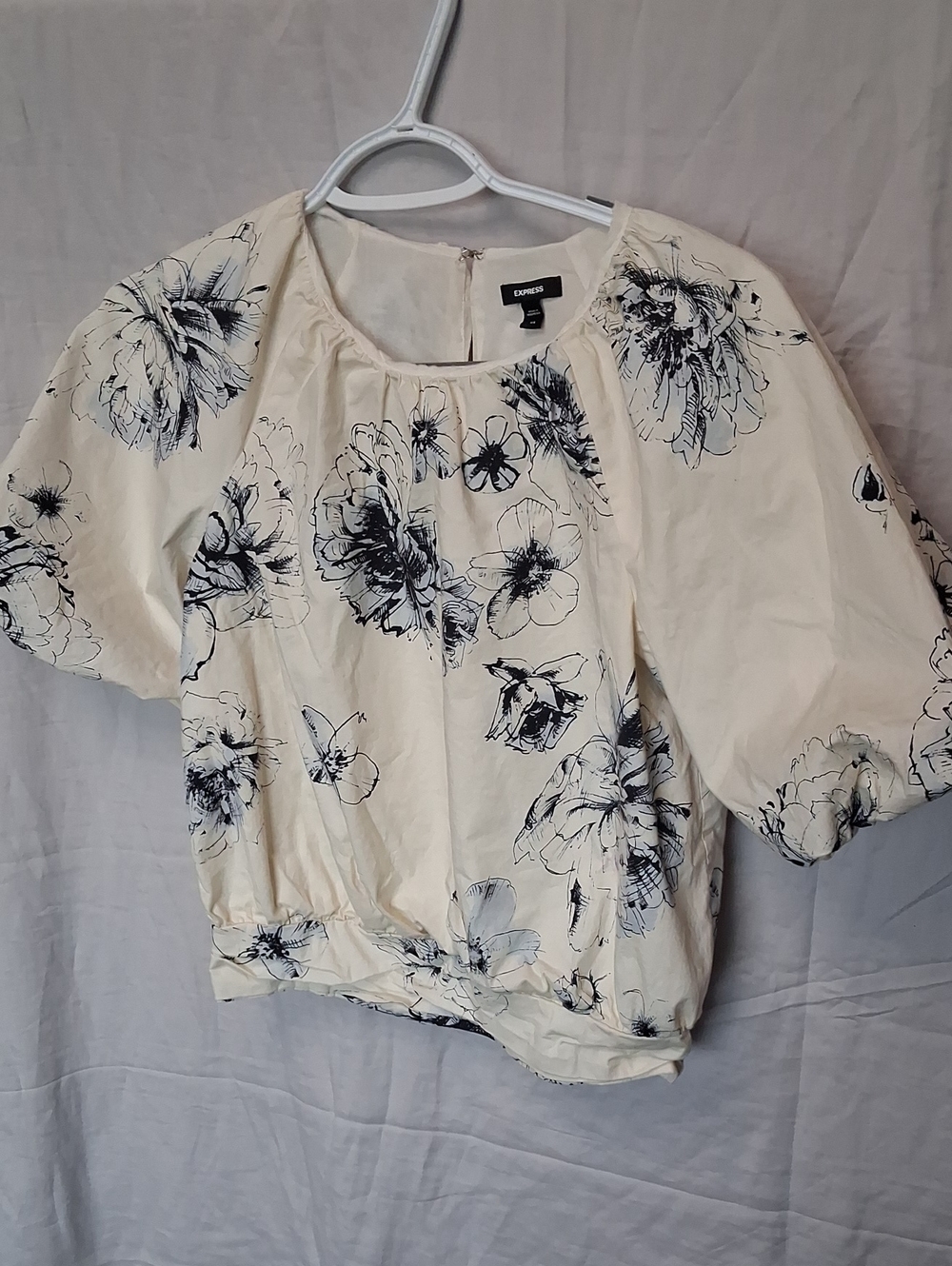 Express Cream Blouse with Black Floral Print